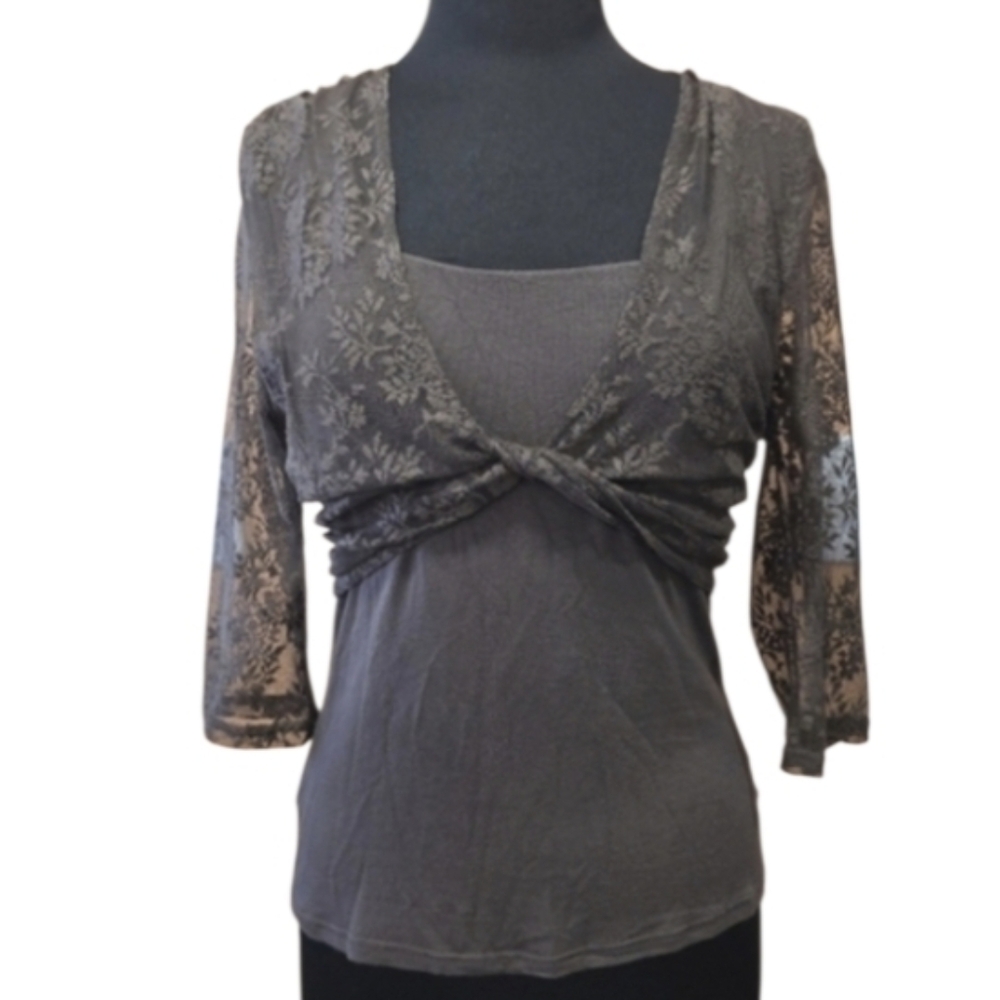 Whimsigoth 90s Vintage Kaliko 10 Lace Overlay Brown Top Practical Magic Vibes